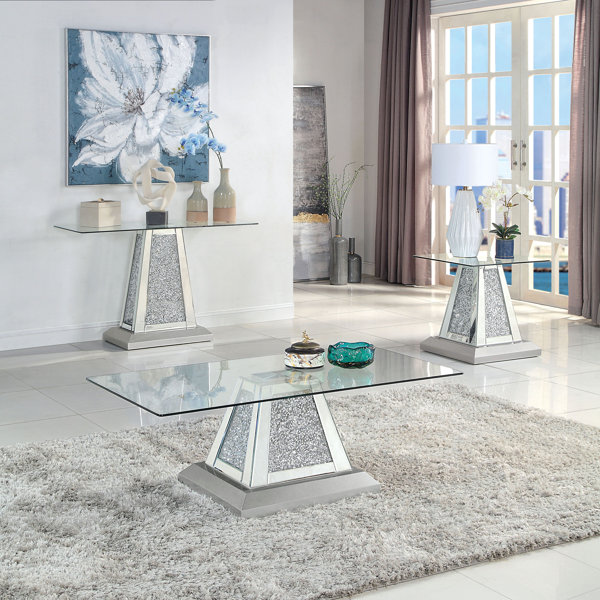 Everly Quinn 3 - Piece Glass Top Living Room Table Set | Wayfair
